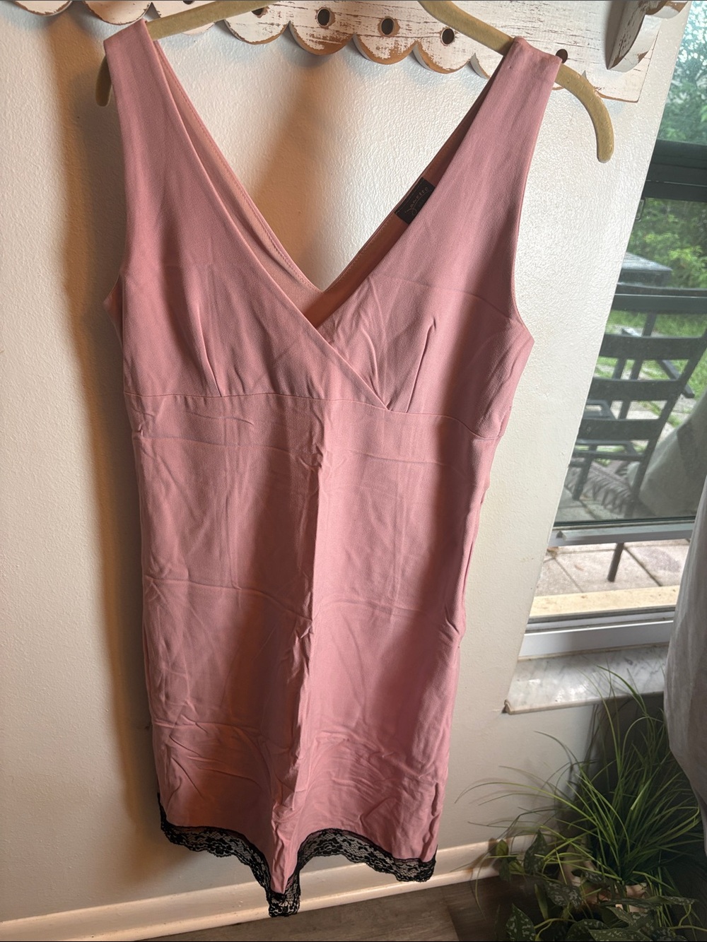 Sleeveless Pink Midi Dress with Black Lace Hem
